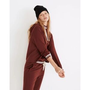 Madewell MWL Superbrushed Easygoing Hoodie Sweatshirt: Striped-Trim Edition